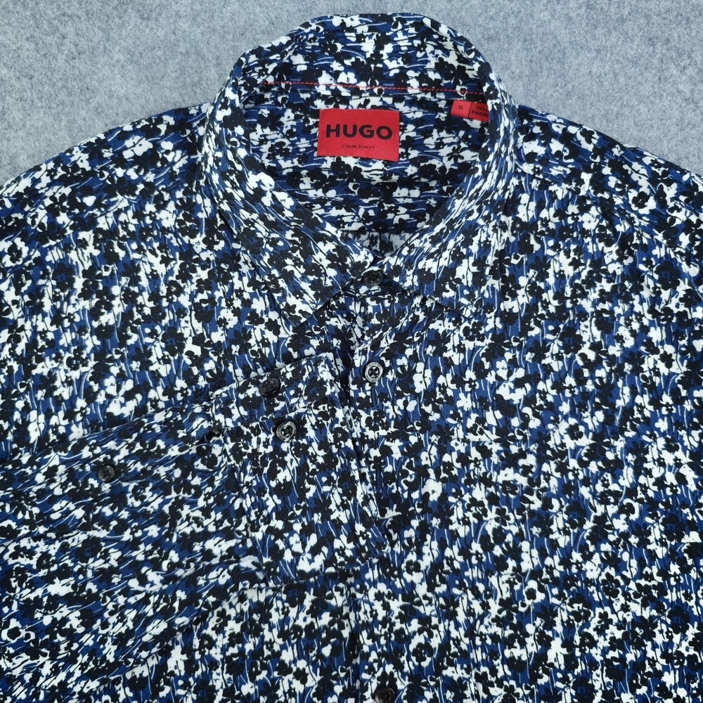 Hugo Boss HUGO Shirt Mens XL Slim Fit Blue Floral Abstract Long Sleeve Button
